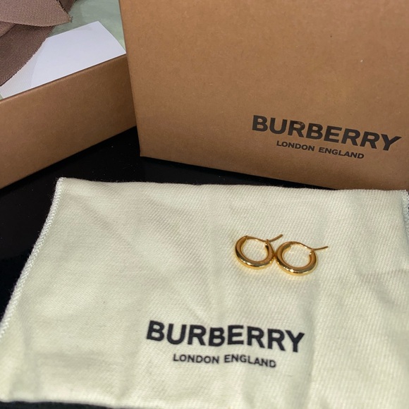 Burberry Logo Detail Gold-Plated Hoop Earrings - Picture 1 of 5